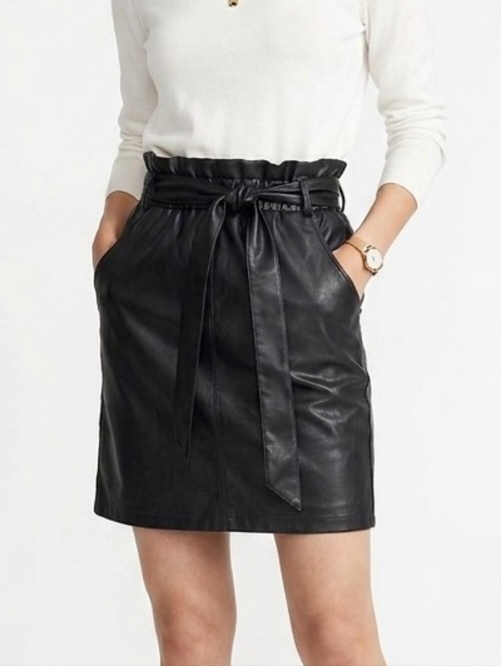 Time And Tru Vegan Skirt Bunch Waist Black Medium 8-10